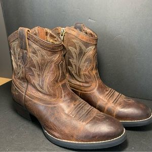 Ariat Women’s ATS Unbridled 10011911 Brown Zip Leather Western 8” Ankle Boots 7